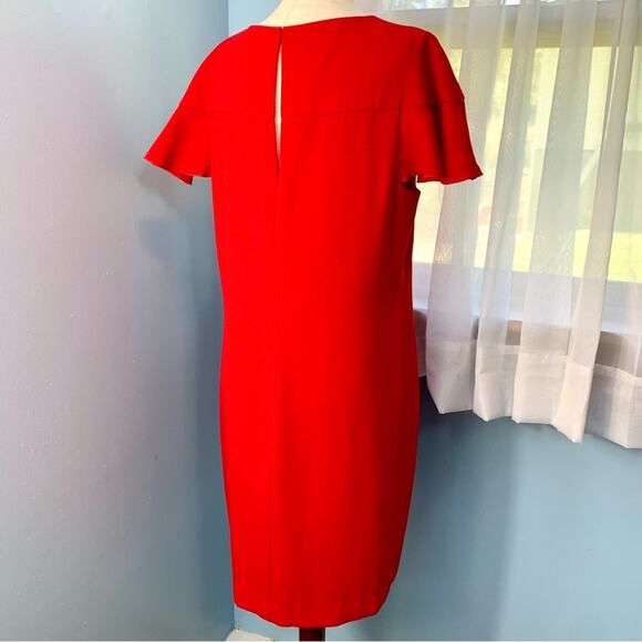 Trina Turk Red Shimmer Ruffle Sheath Dress Size 10 - Picture 7 of 10